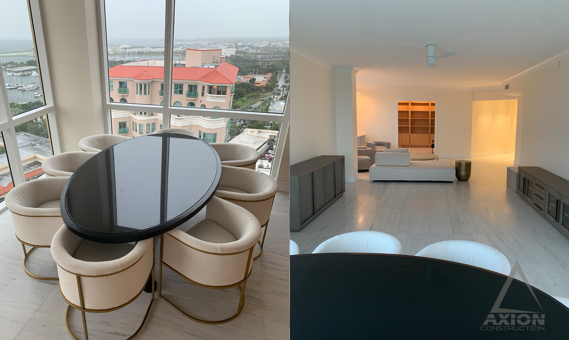 Living Room, Dining Area and Amazing Views,
                Designed and Built by Axion Construction in Tampa Bay,
                St. Petersburg, FL